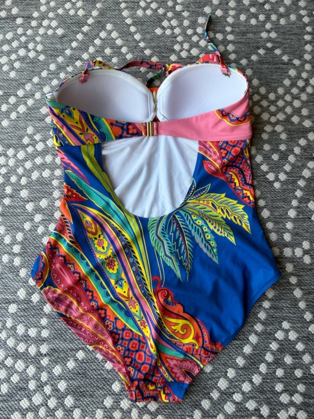 Boden Swim Women’s sz 14 LARGE swimwear tropical flowers blue pink tie Beach - Picture 7 of 11